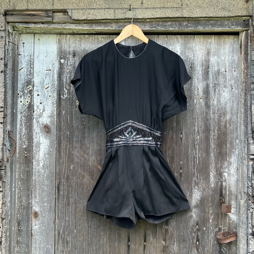 Vintage 80s 90s Deco Glam Black Romper